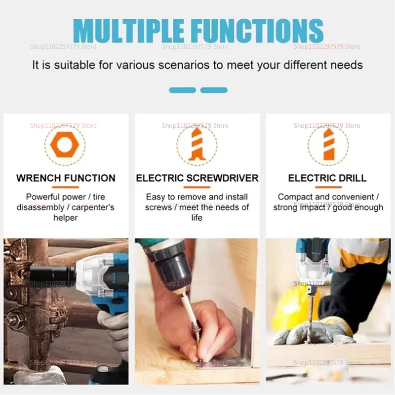 مفتاح ربط كهربائي لاسلكي بدون فرش مثقاب يدوي بدون بطارية أداة طاقة متعددة الوظائف لمشاريع السيارات وDIY