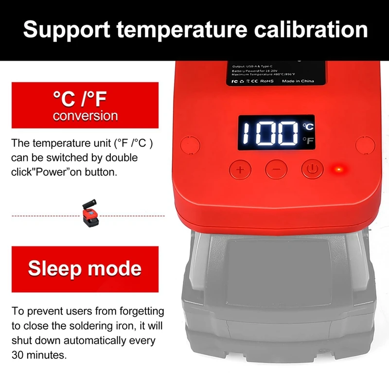 Soldering Iron Station For Milwaukee M18 18V Battery Cordless Soldering Iron With Digital LCD Display,USB&Type-C Port