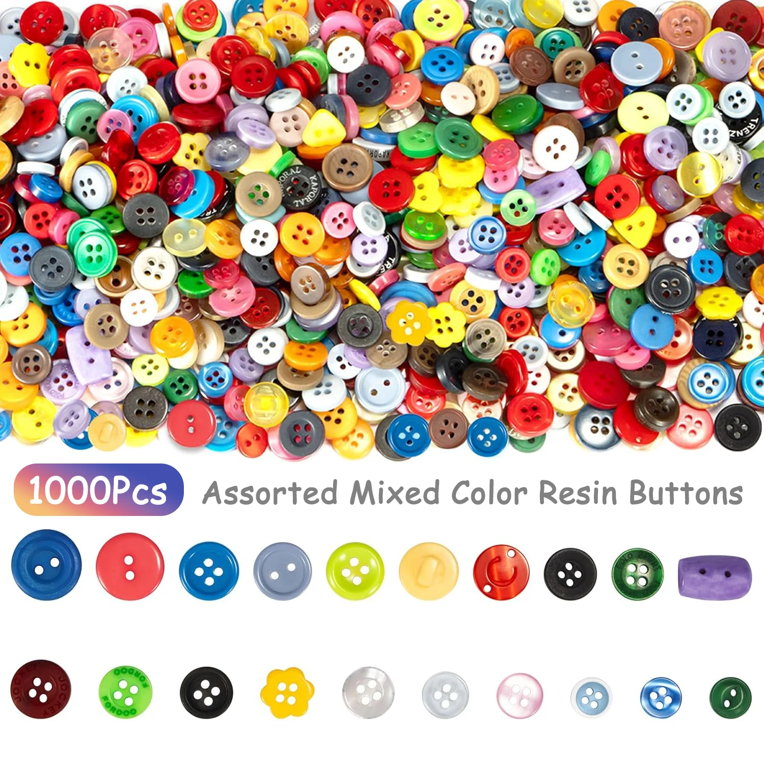 

1000Pcs Round Resin Buttons Mixed Color Assorted Size for Handmade Crafts Painting Sewing DIY Manual Button Clothing Accessories