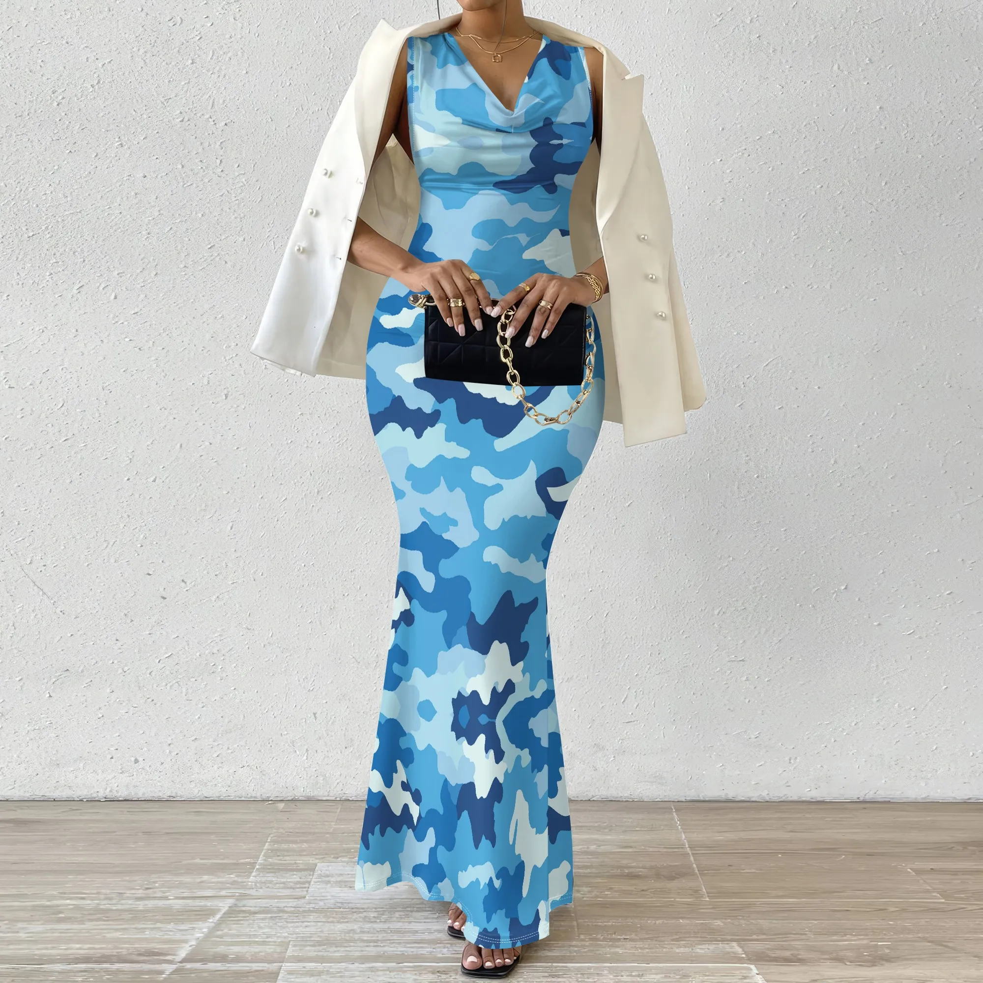 

Camouflage Bodycon Maxi Dress for Women, Sleeveless Camo Print, Sexy Casual Dress, Sizes XS-2XL