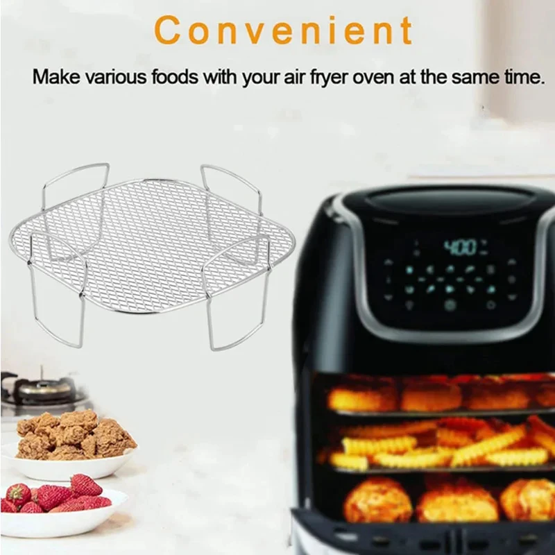 Air Fryer Rack Grilling Rack Stainless Steel Stackable Multi-Purpose Cooking Rack Toast Rack Basket Tray Air Fryer Accessories