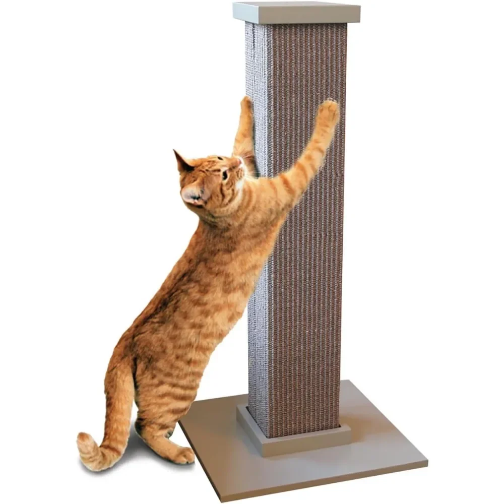 SmartCat Ultimate Scratching Post – Gray, Large 32 Inch Tower - Sisal Fiber, Simple Design - For All Cats