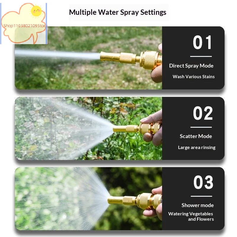 【HT】1 Set Home Hose Adjustable Pressure Garden Sprinkler Spray Nozzle Water  Brass High Pressure Direct Spray Quick Connector