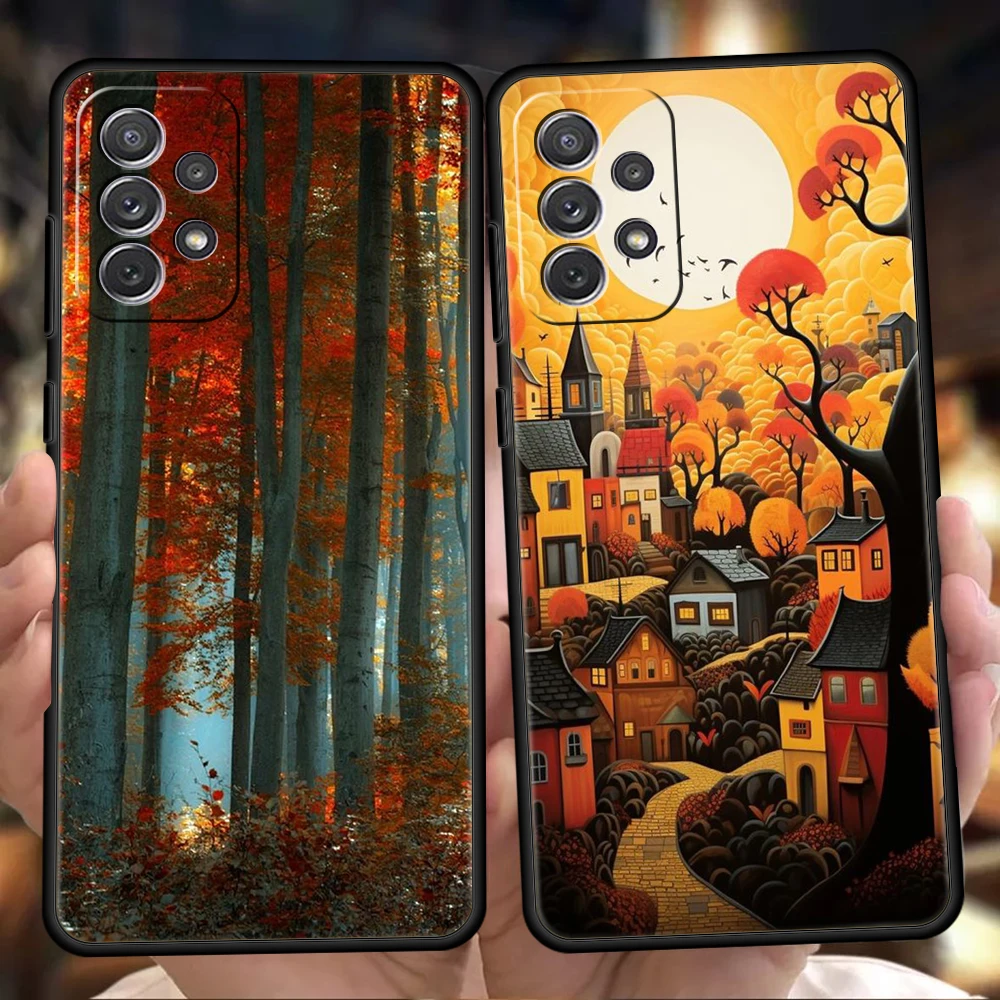 Hand Painted Forest House Phone Case for Samsung Galaxy A15 A14 A25 A54 A34 A51 A71 A72 A73 A32 A52 A52S A11 A31 A41 Soft Shell