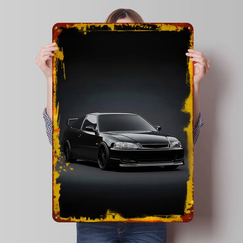 

Металлический постер 1993 года с японским автомобилем Civic EJ1, черный, на заказ, ретро-винтажная металлическая вывеска для декора мужской комнаты или спальни
