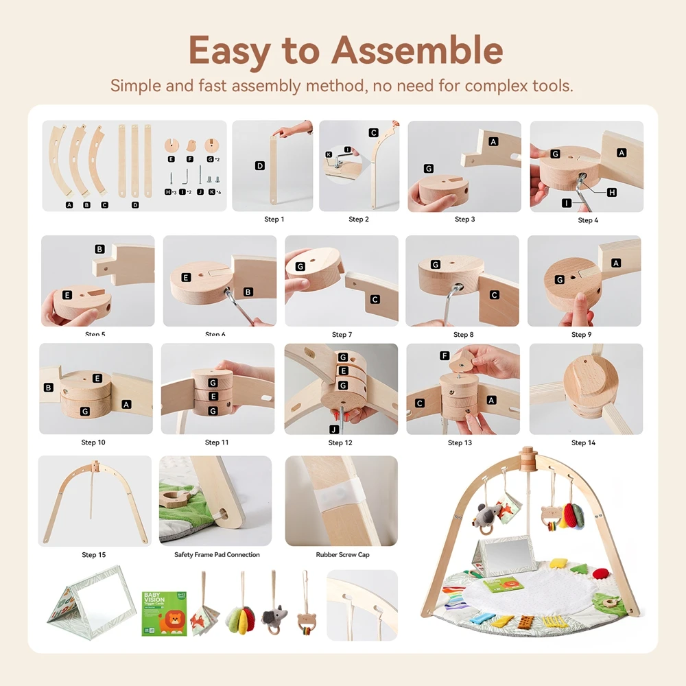Wooden Baby Play Gym Music Activity Mat 0-12 Baby Months Exercises For The Limbs Sensory Development Toys Mobile Suspended Bell