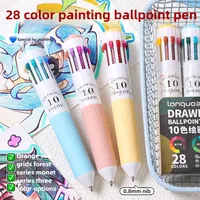 Languo 28 Color Ballpoint Pen Cartoon 0.8mm Soft Grip Press Multicolor Writing Pen for Drawing School Supplies Stationery