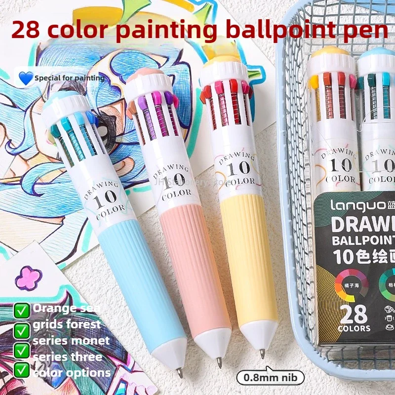 Languo 120/10 Color Ballpoint Pen Cartoon 0.8mm Soft Grip Press Multicolor Writing Pen for Drawing School Supplies Stationery