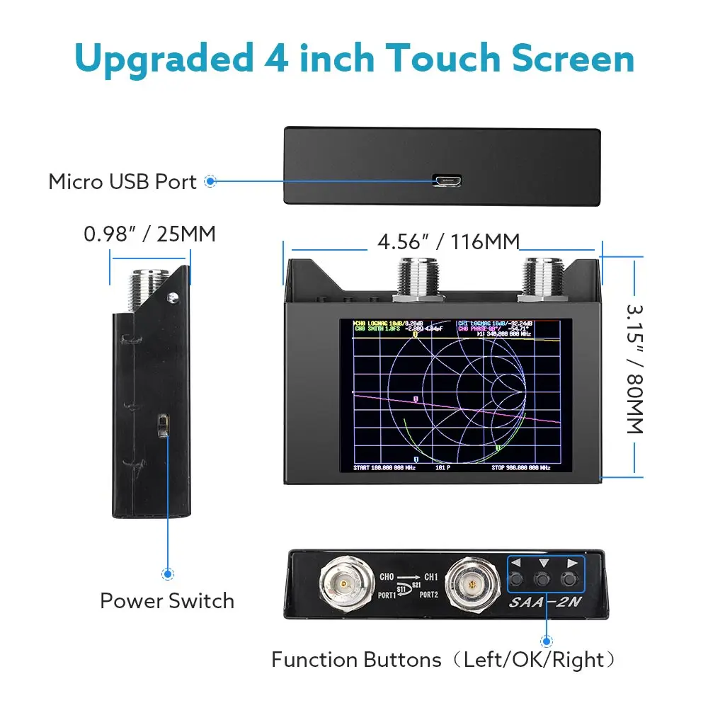 Imagem -05 - Analisador da Rede do Vetor com Caixa do Metal Antena do Saa2n Vna de Nanovna Exposição 50khz 3ghz hf Vhf Uhf Vna Nano