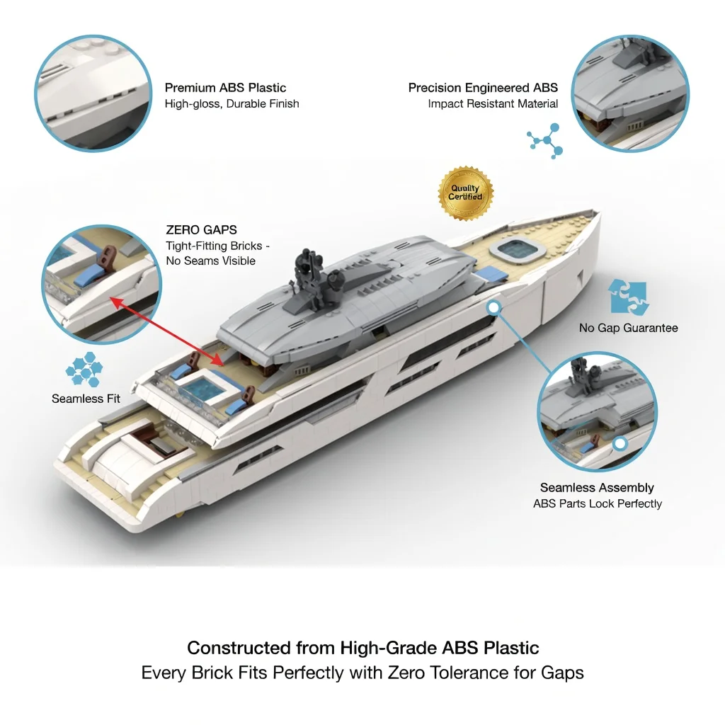 MOC Luxury Yacht Building Blocks Large Modern Superyacht Ship Model Bricks DIY Assembly Ornament Desktop Set Adult Hobbyist