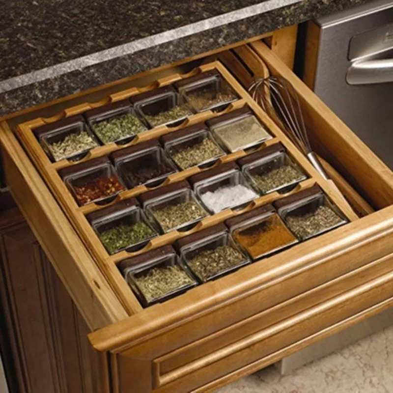 Kitchen storage bamboo products factory 16 cans multi-layer floor seasoning rack wall shelf