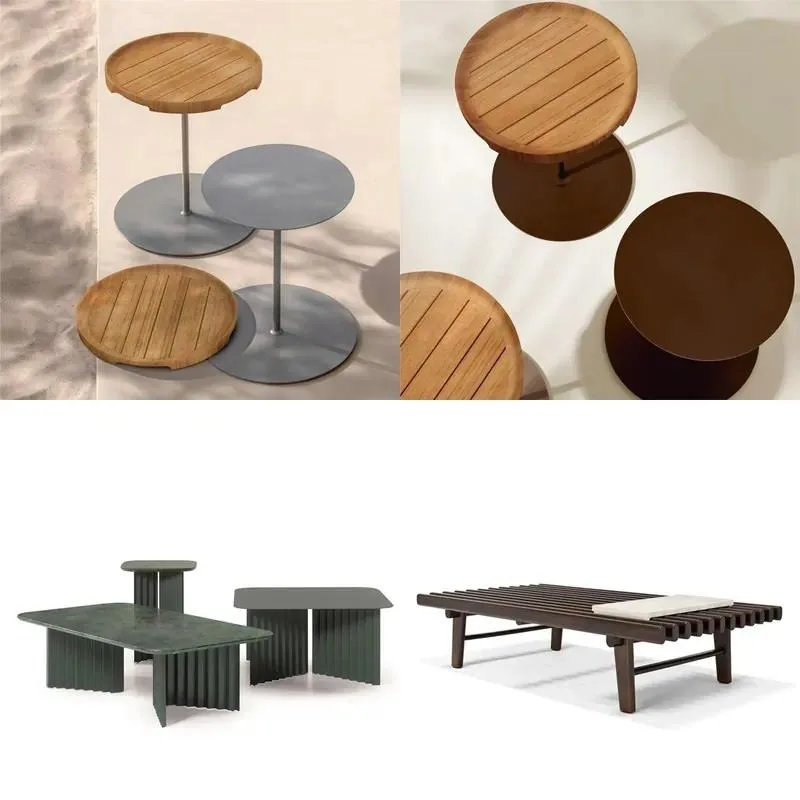 Modern Solid Wood Long Side Table with Stainless Steel Frame Luxury Outdoor Garden Coffee Table for Living Room Household