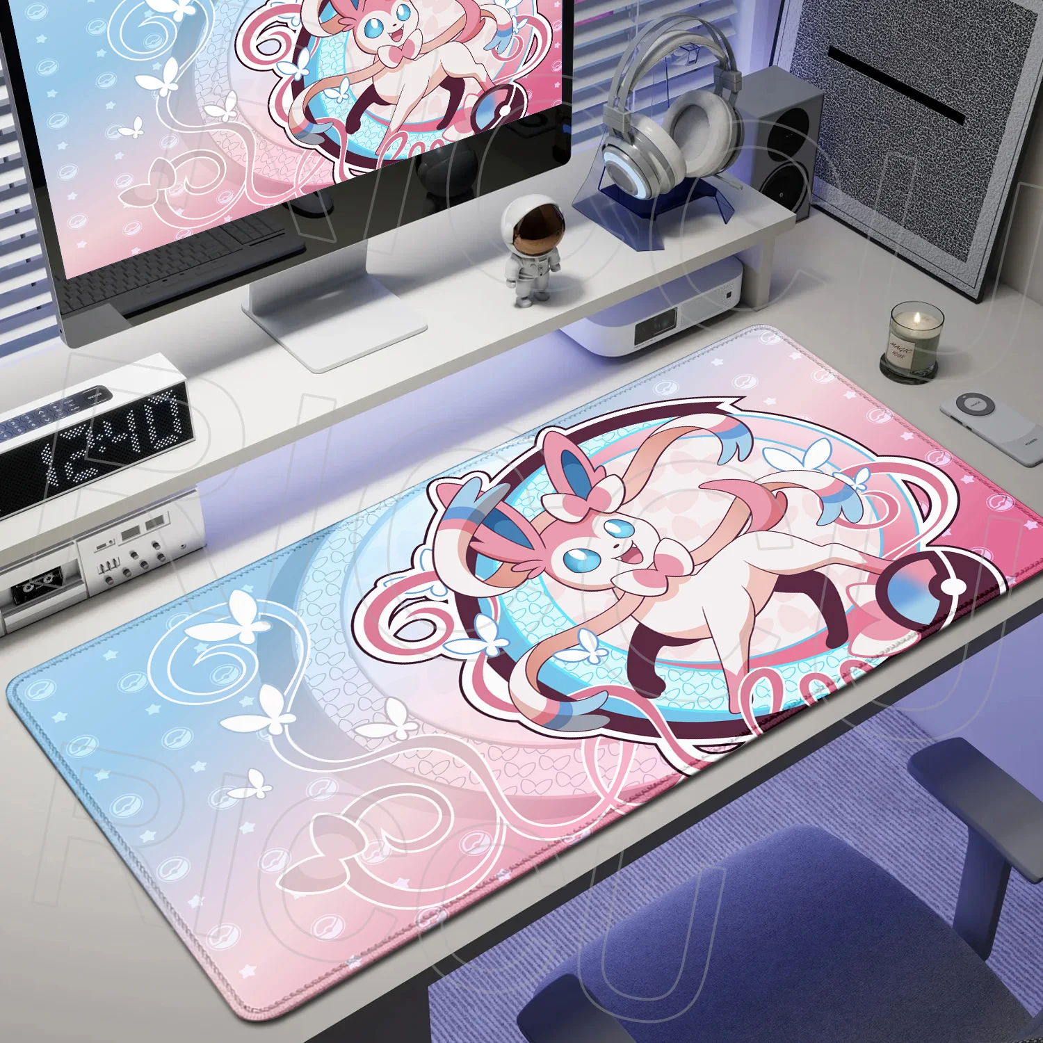 XXL Kawaii Mauspad Pokémon Eevee Computer-Gaming-Mausmatte für E-Sport-Spieler mit Verstärktem Rand Tastaturunterlage Schreibtischunterlage