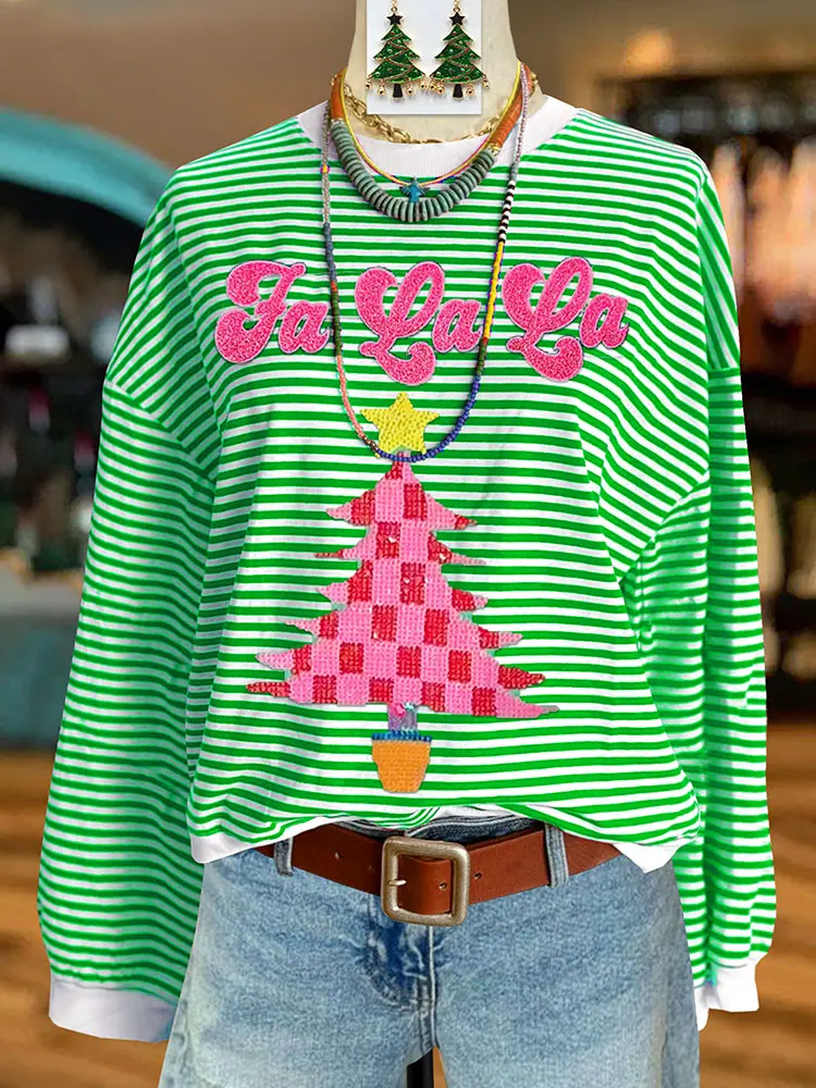 Fresh Fa La La Christmas Tree Sequin Sweatshirts