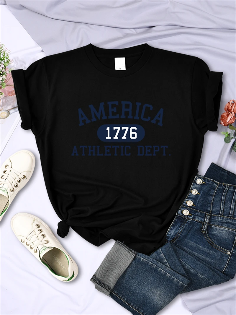 Camiseta con letras Athletic Dept para mujer, Top deportivo informal, camiseta fresca de Hip Hop, camiseta suave y transpirable