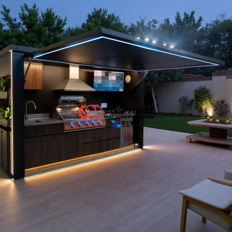 Modular Integrated Outdoor Kitchen Island, Stainless Steel BBQ Station with Grill Sink & Storage Cabinets Custom Layout Outdoor