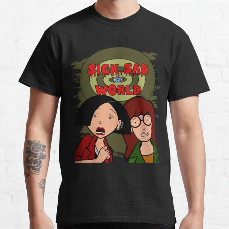 Retro Sick sad world tv shows Gift t shirt  90s Nostalgia cartoon Graphic Clothes 1201 Large size Tops 100% cotton print tee