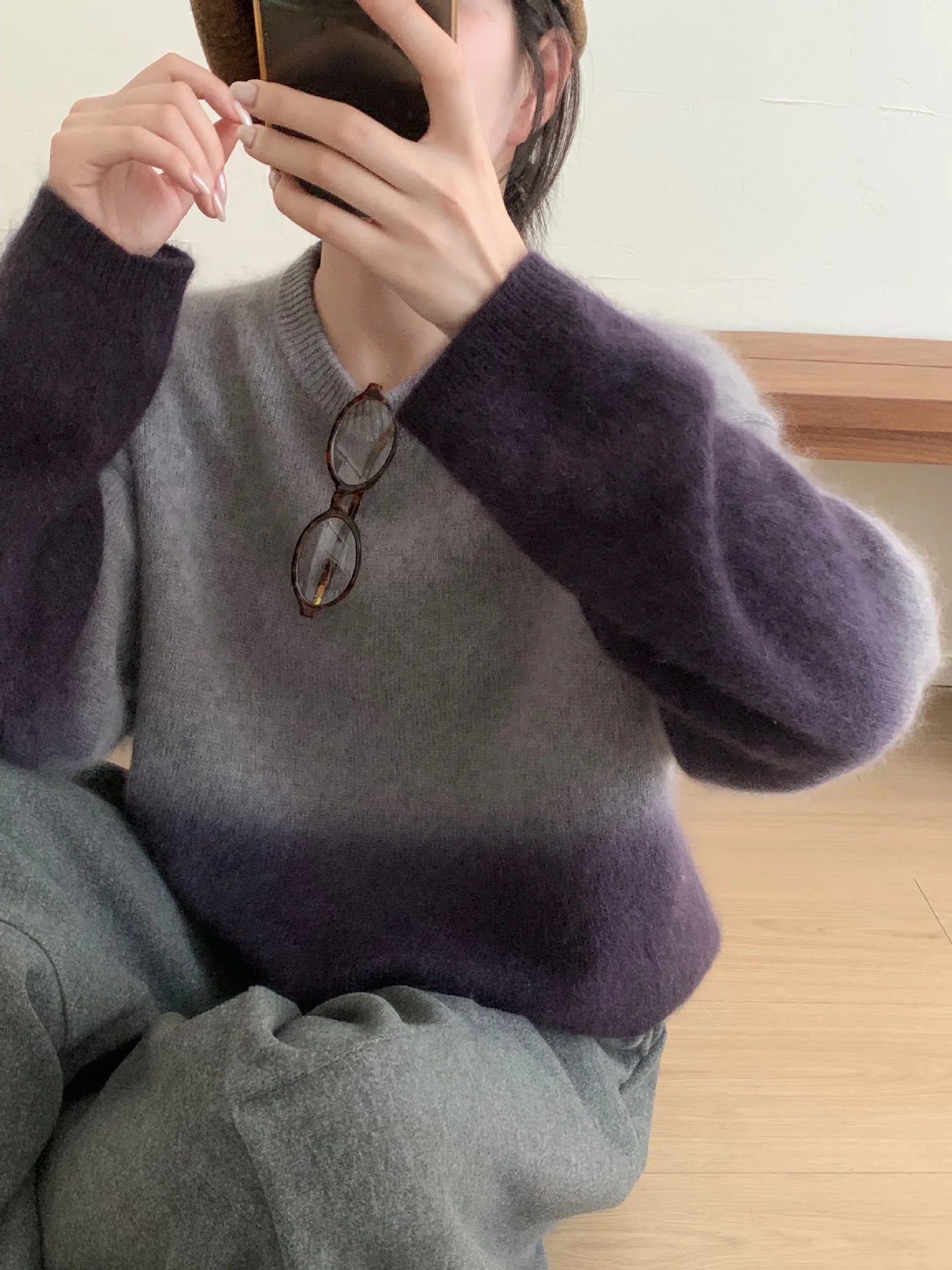 

Шерстяной свитер в модном и ленивом стиле, универсальный и постепенно меняющий цвет, шерстяной свитер.