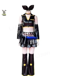 Anime Game Rin Cosplay Costume Adult Unisex Leather PU Top Shorts Suit Halloween Punk Party Outfit Uniform