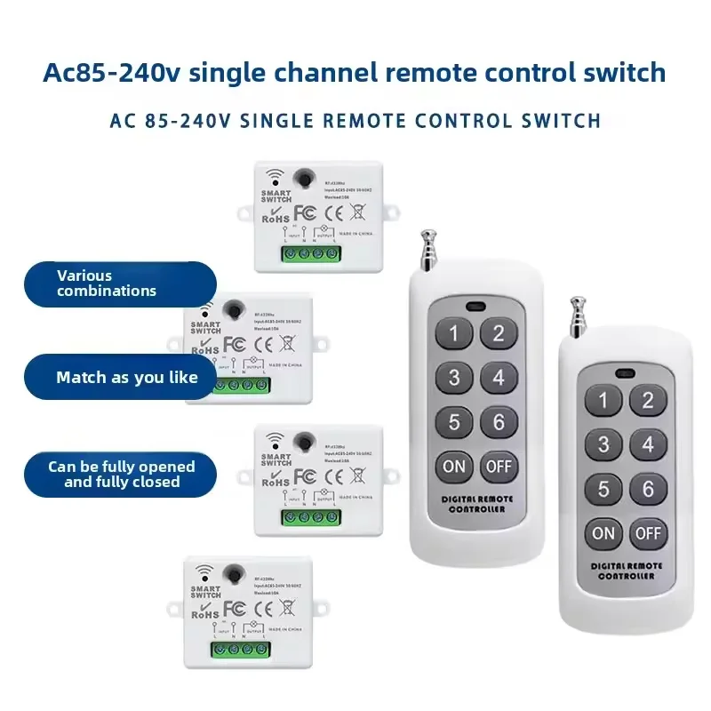 Mini Wireless Smart Light Switch with Remote Control 1000M Distance 433 Mhz RF Relay Receiver 220V Switch for Home Led Lamp Fan