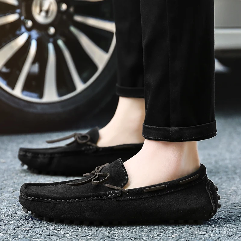 

2024 Bowknot Penny Loafers Men Casual Shoes Man Moccasins Suede Leather Classic Slip On Flats Male Boat Shoes Mens Driving Shoes