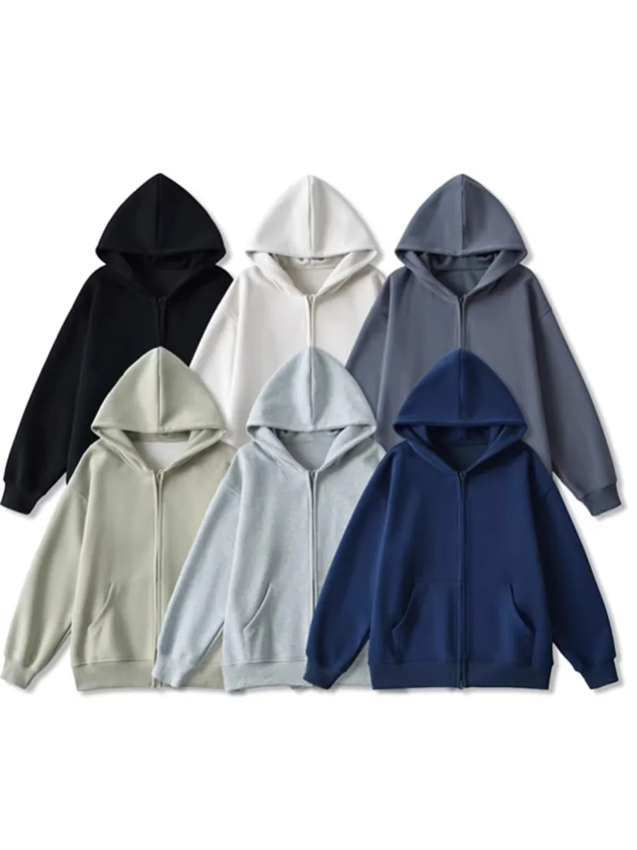 เสื้อฮู้ดดี้ทรงโอเวอร์ไซส์สไตล์อเมริกันสำหรับผู้หญิง ซิปคู่ ลำลอง ช่วยให้ดูผอมเพรียว สตรีทแวร์ แขนยาว ความยาวปานกลาง เสื้อฮู้ด
