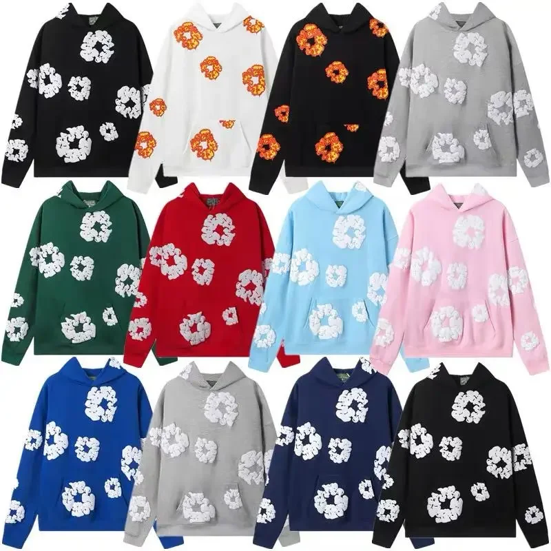 Fashion Flower New Men's Women's Same Kapok Foam Printing High Street Fleece Hooded Sweater with Trousers Set