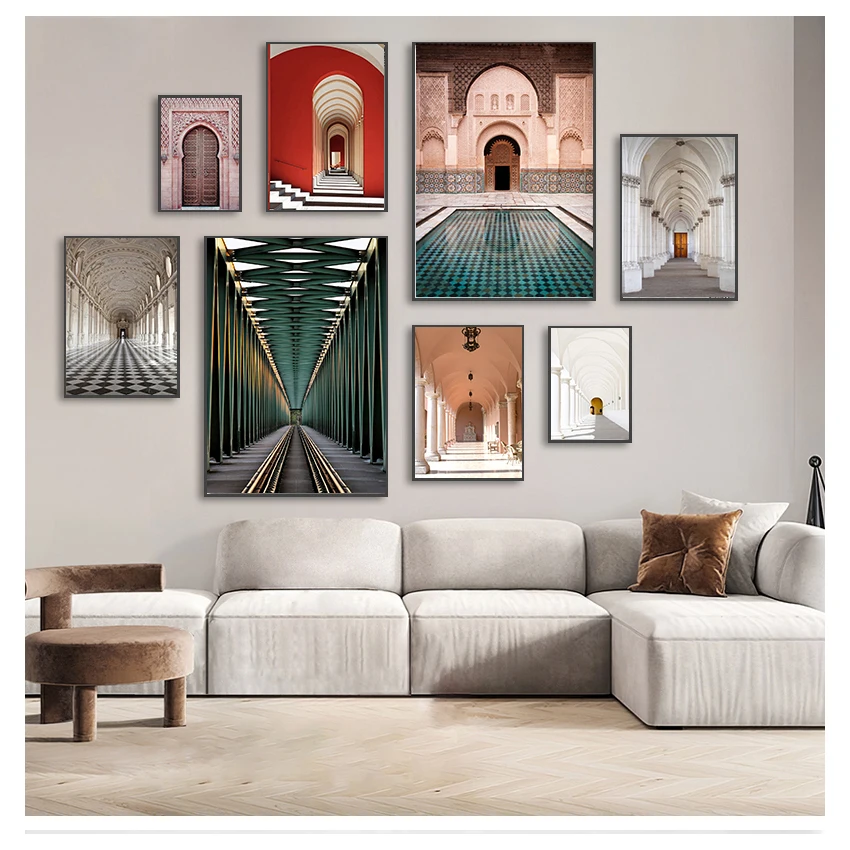 Poster Weltberühmte Architektur Kunstbilder Gedruckte Leinwandbilder für Wohnzimmer Heimdekoration Moderne Nordische Marokkanische Tür Vintage