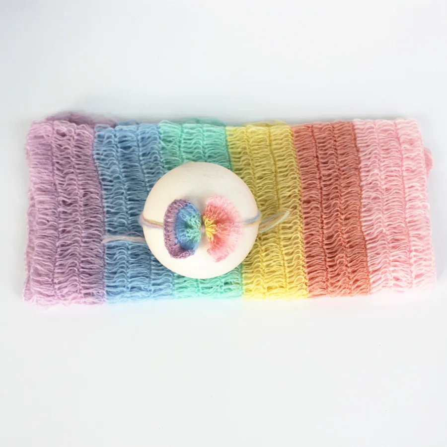 Newborn Rainbow Scarf with Headband Baby Scarves Baby Blanket Newborn Photography Props Baby Accessories Newborn Shooting Wrap