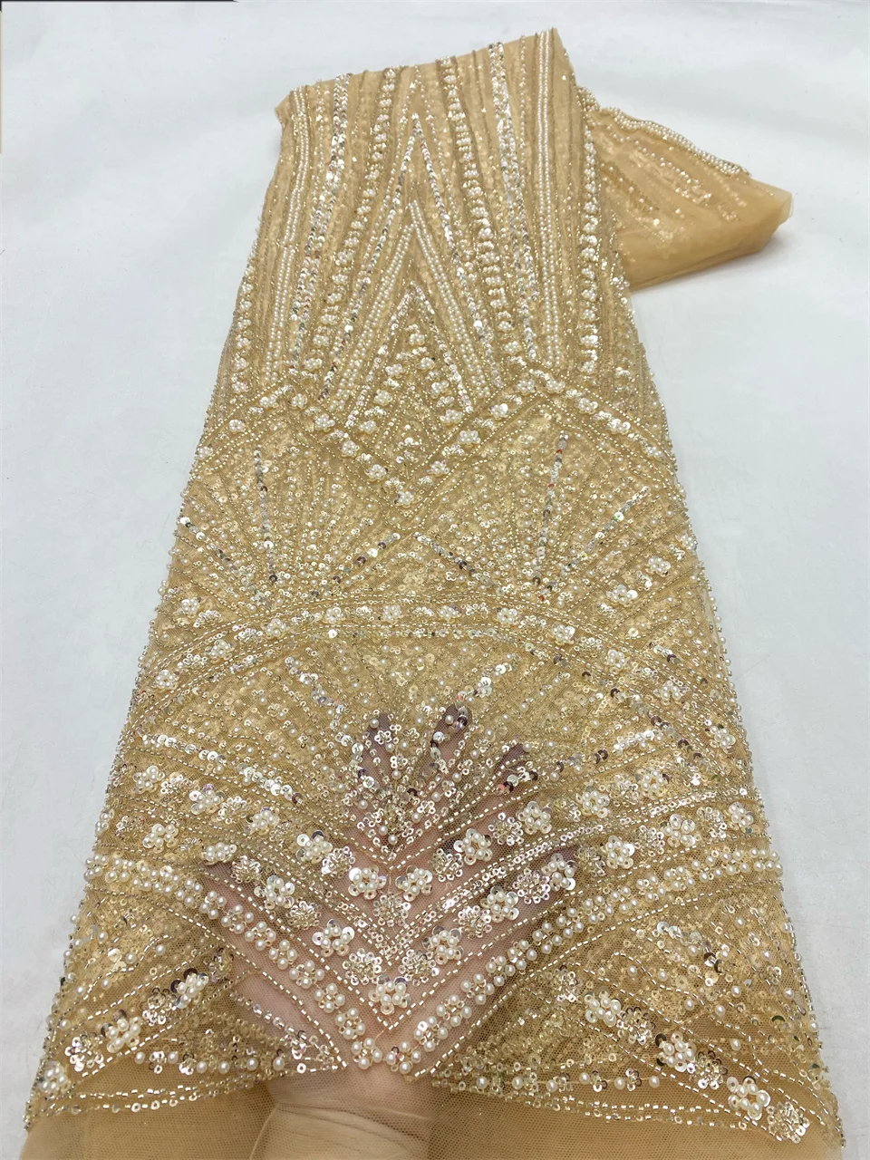 Tissu de dentelle de paillettes de perles faites à la main africaines de luxe, broderie française de haute qualité, filet NigWin pour la couture, HXZ6149