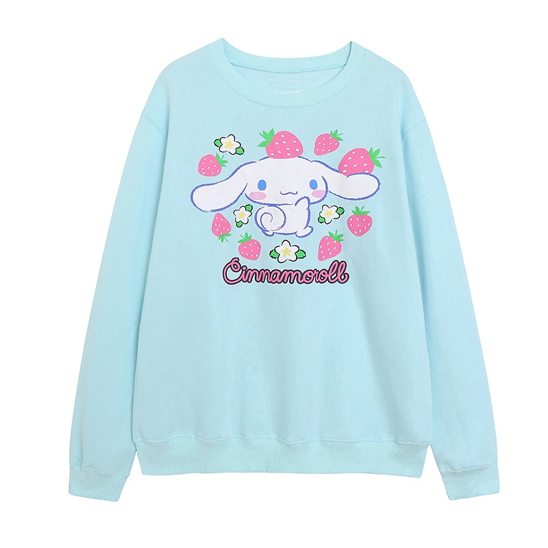 

Comfortable Fleece Lined Loose Fit round Neck Women's Sweatshirt Sweet Cartoon Print Cotton Polyester Blend Long Sleeve Hoodie
