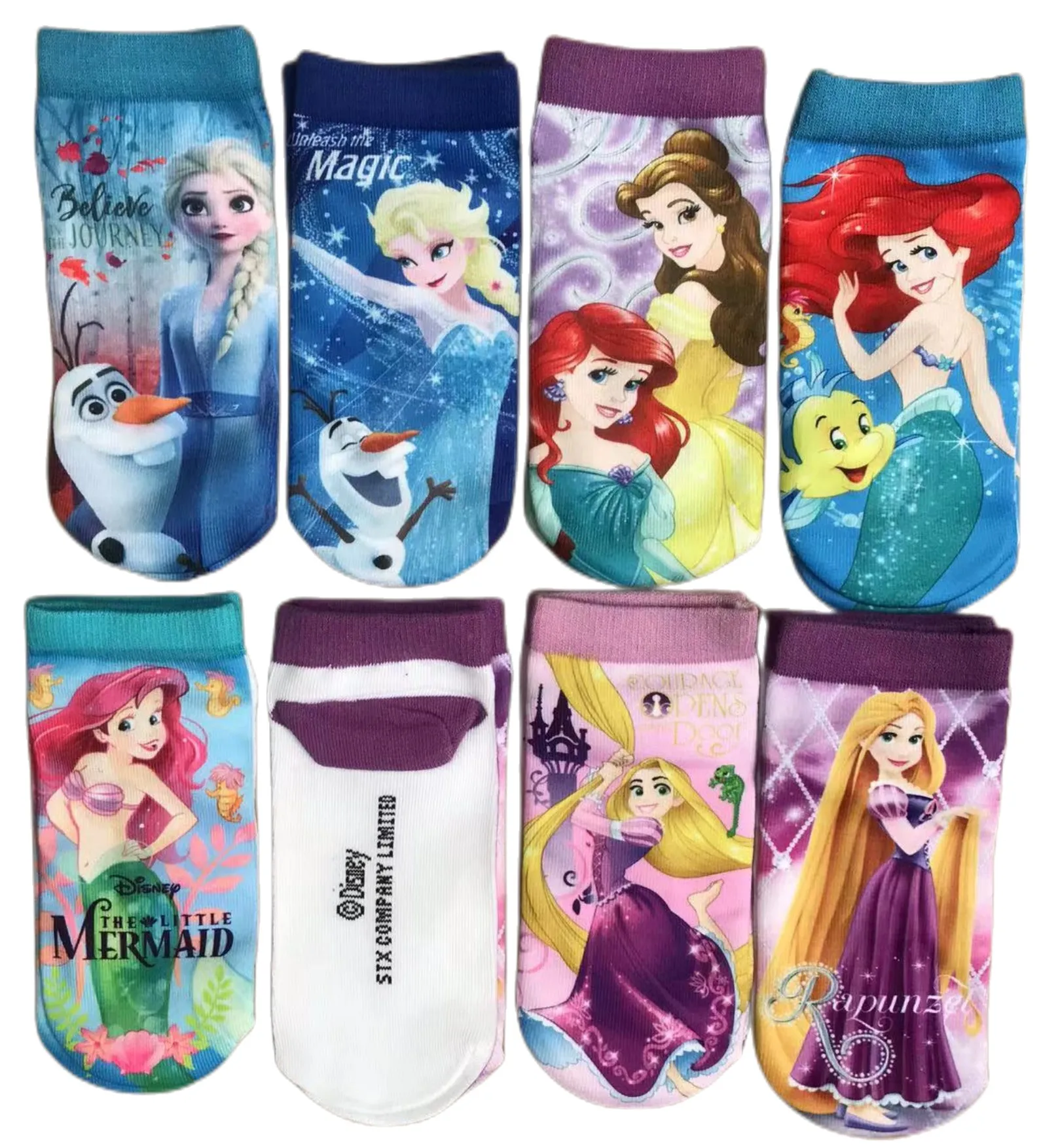 Hot Toys Cartoon Sock Kids Princess Elsa Anna Sofia Mermaid Belle Design Children Cars Mickey Cotton Socks 15-20CM 4Pairs/lot