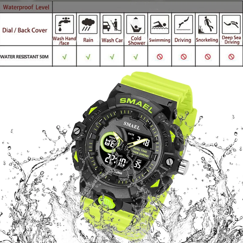 New Men Watch Sports 50M Waterproof Dual Time Digital Analog Clock 8081 Stopwatch Week Display Casual Wristwatches Sport Watches