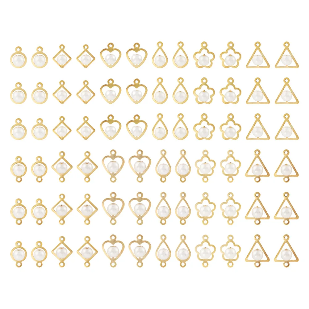 72Pcs ABS Plastic Imitation Pearls Charms/Connector Charms with Golden Plated Iron Findings Mixed Shapes for DIY Jewelry Earring