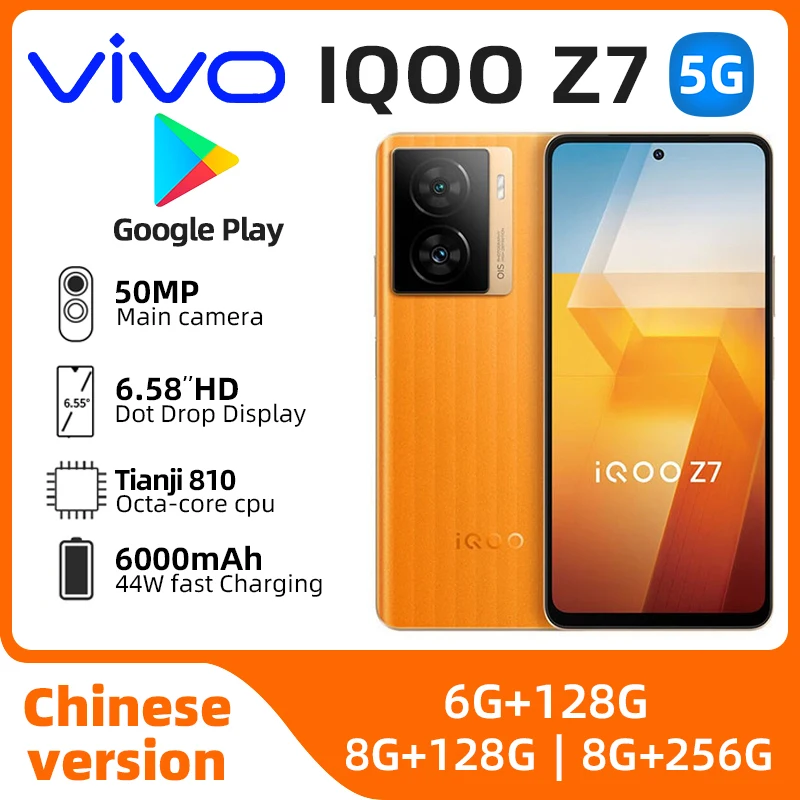 Vivo iQOO Z7 ponsel Snapdragon 782G Dual SIM 6.64 ", FHD + Play Store OTA 120W pengisian daya Cepat 5000mAh ponsel bekas