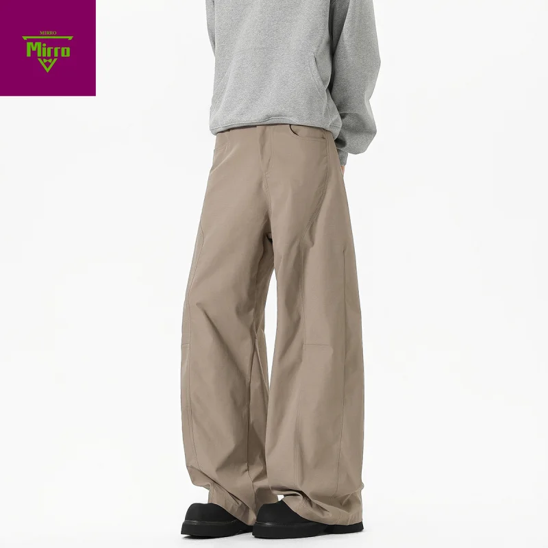 

【Mirrordust】25Khaki Outdoor Pleated Long Pants Casual Loose Wide-Leg Pants