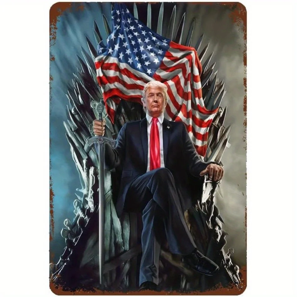 LINSHUYU Donald Trump President Poster Arte de pared divertido Pintura de hierro Adecuado para bar, cafetería, restaurante, salón de billar