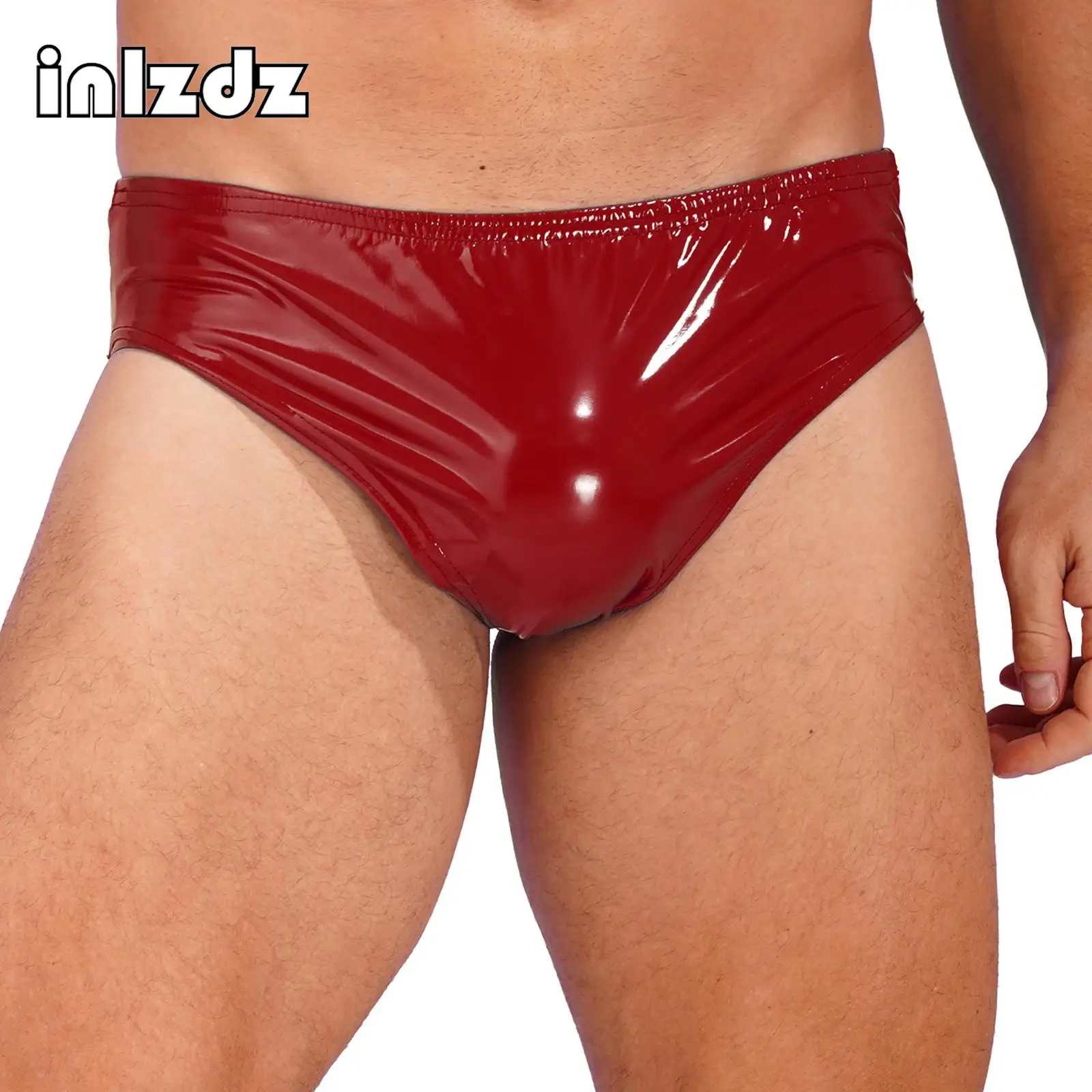 

Mens Underwear Patent Leather Briefs Latex Panties Wet Look Club Dancing Performance Elastic Waistband Underpants