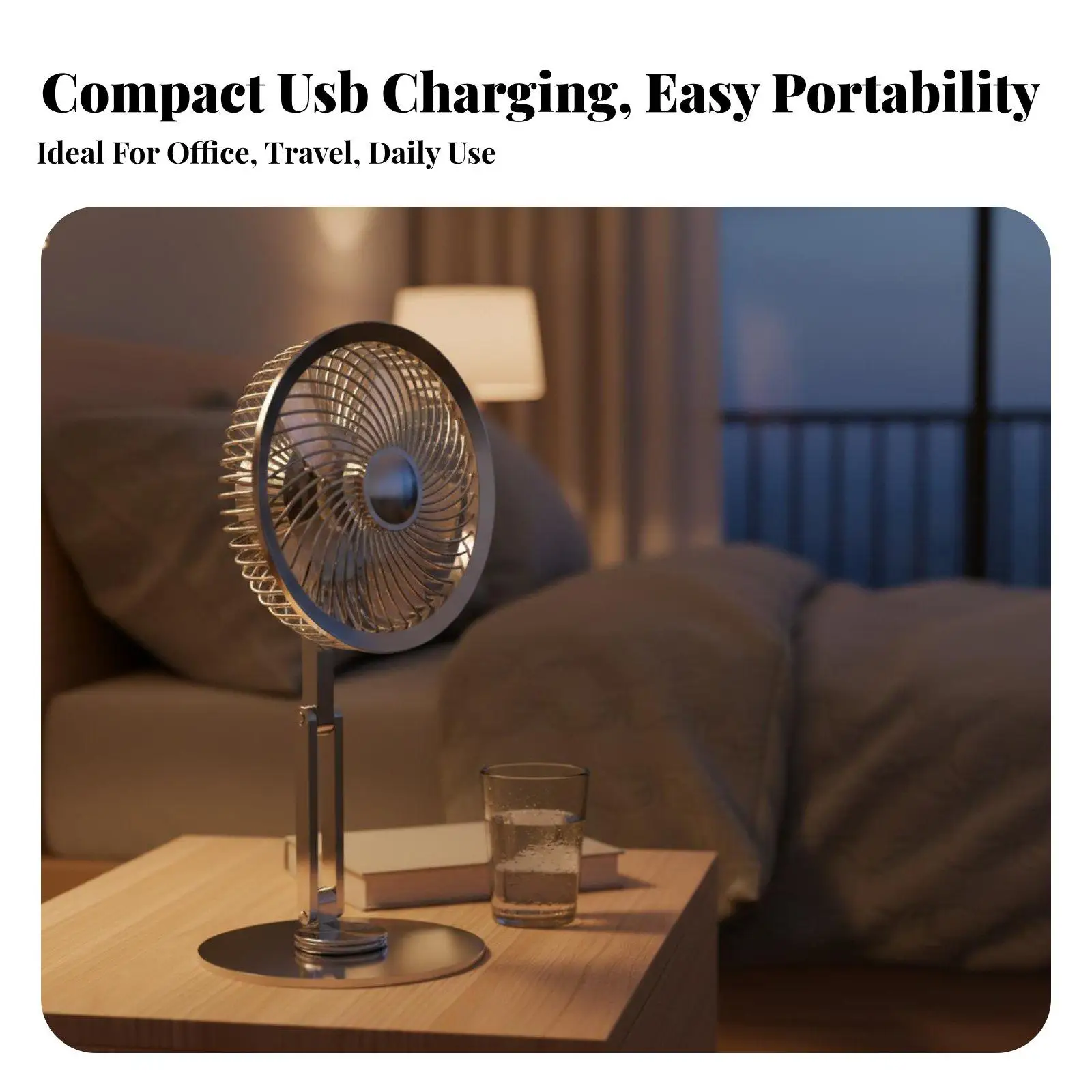 USB Desk Fan Metal Build Portable Energy-Storing Fan Long Battery Life Personal Cooling Device for Office Workers, Commuters,