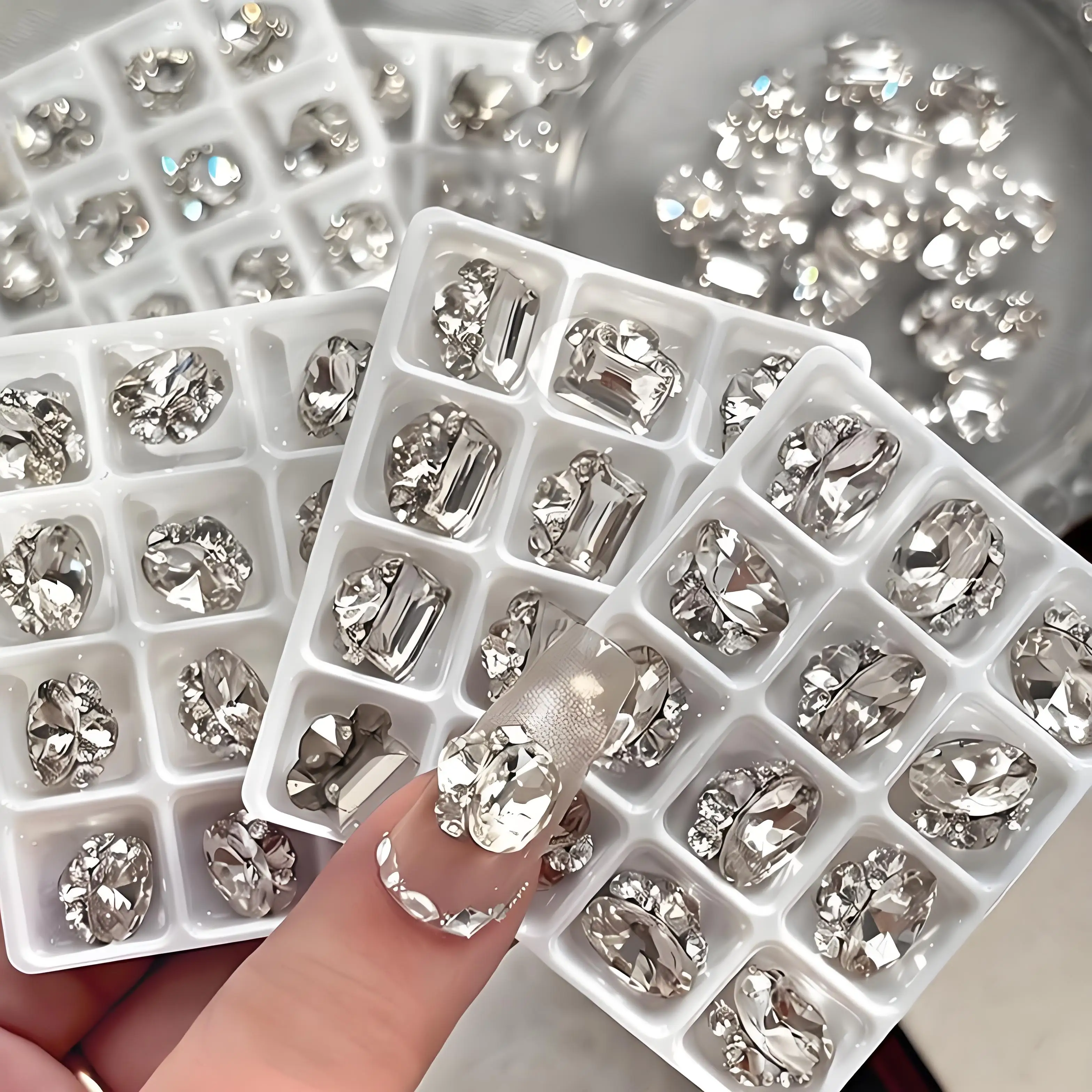 12PCS Bottomless Stack Diamond Nail Art Crystal Rhinestone Jewelry Accessories For Nails Decoration Manicure Decor Supplies Tool