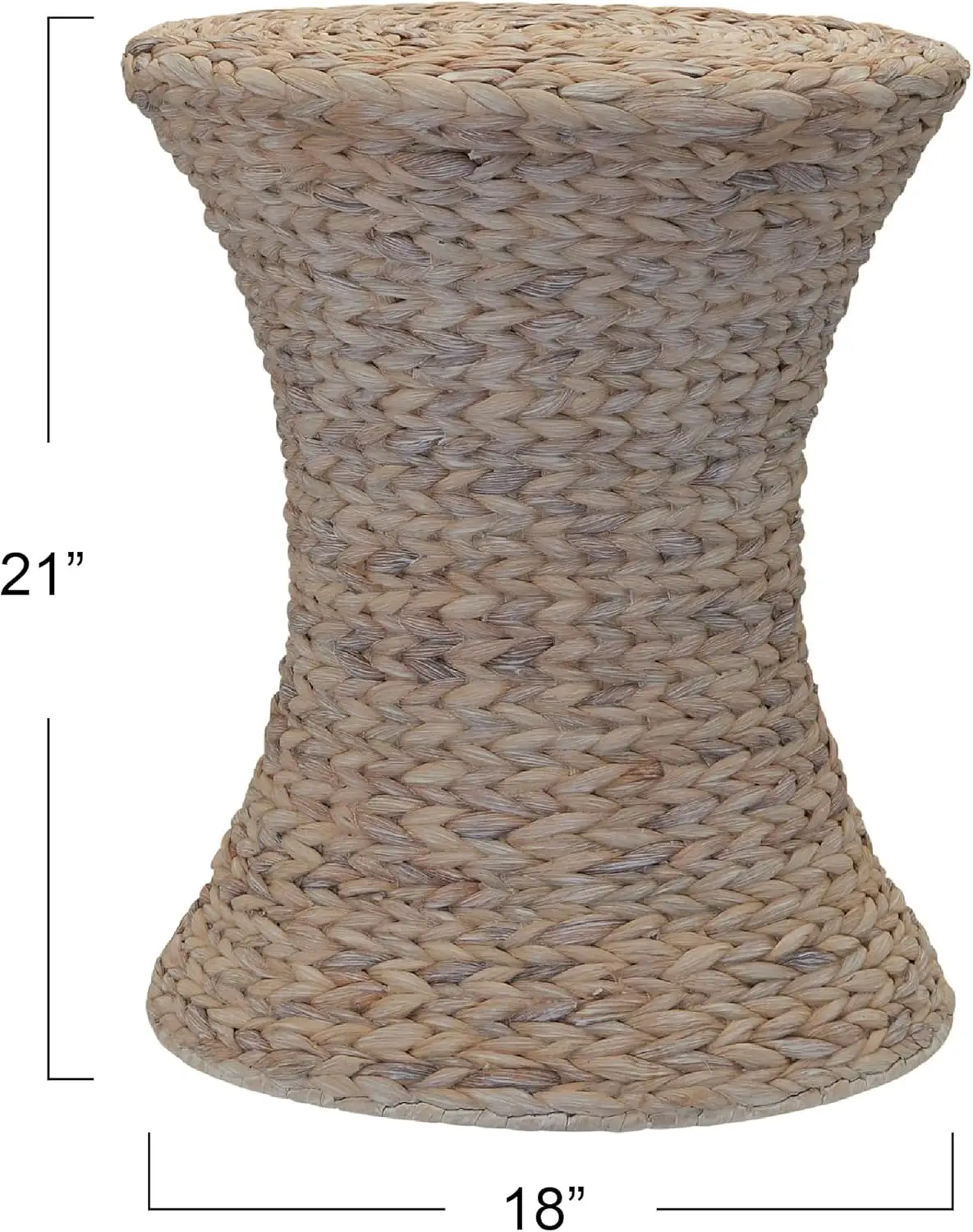 Handwoven Water Hyacinth Wicker Stool, Hourglass Shape with White Wash Finish for Home Decor