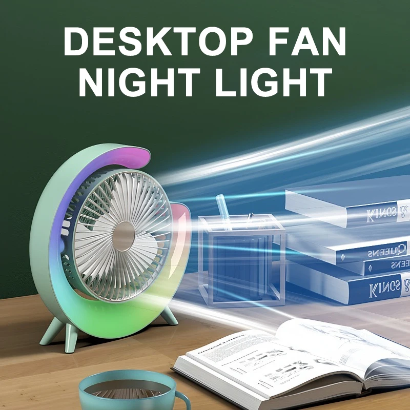 

Portable Desktop Fan Colorful NightLight RGB Lighting Home Dormitory Office Rotatable Silent Air Circulator Wireless Ceiling Fan