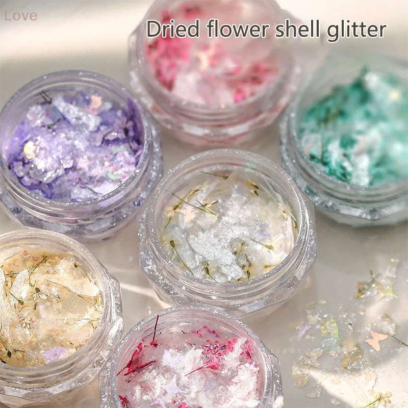 1 Box Nail Mix Gedroogde Bloem Shell Pailletten Nail Shining Meel Hyper Flash Pailletten Nail Art Nageldecoratie DIY Voor Vrouwen