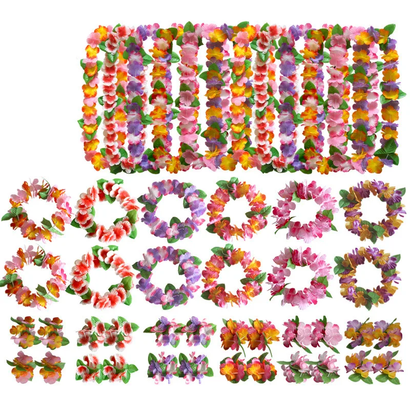 4PCS/LOT  Hawaiian Wreath 12-Color Petal Necklace Headband Bracelet Four-Piece Festive Event Dress Up Accessories