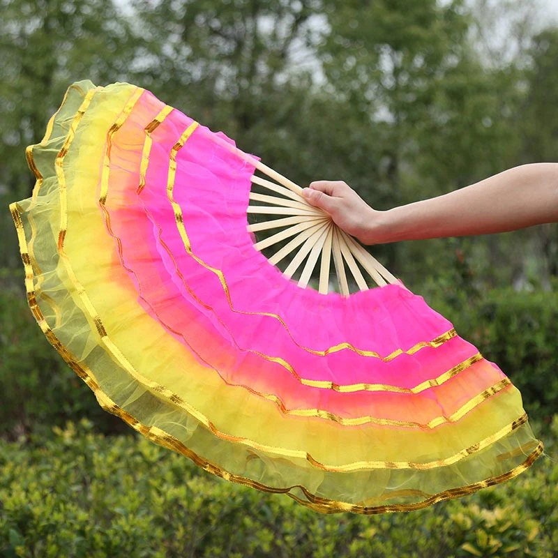 Dancing Fan Gradient Color Ms.Belly Dancer Practice Hand Folding Fan Holiday Children\'s Dance Props Double-Sided Gauze Fans