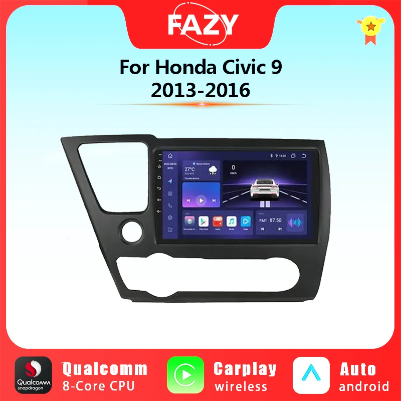 

9'' QLED Screen Android 12 Car Radio For Honda Civic 9 2013 2014-2016 Carplay Multimedia Video Player GPS Navigation Autoradio