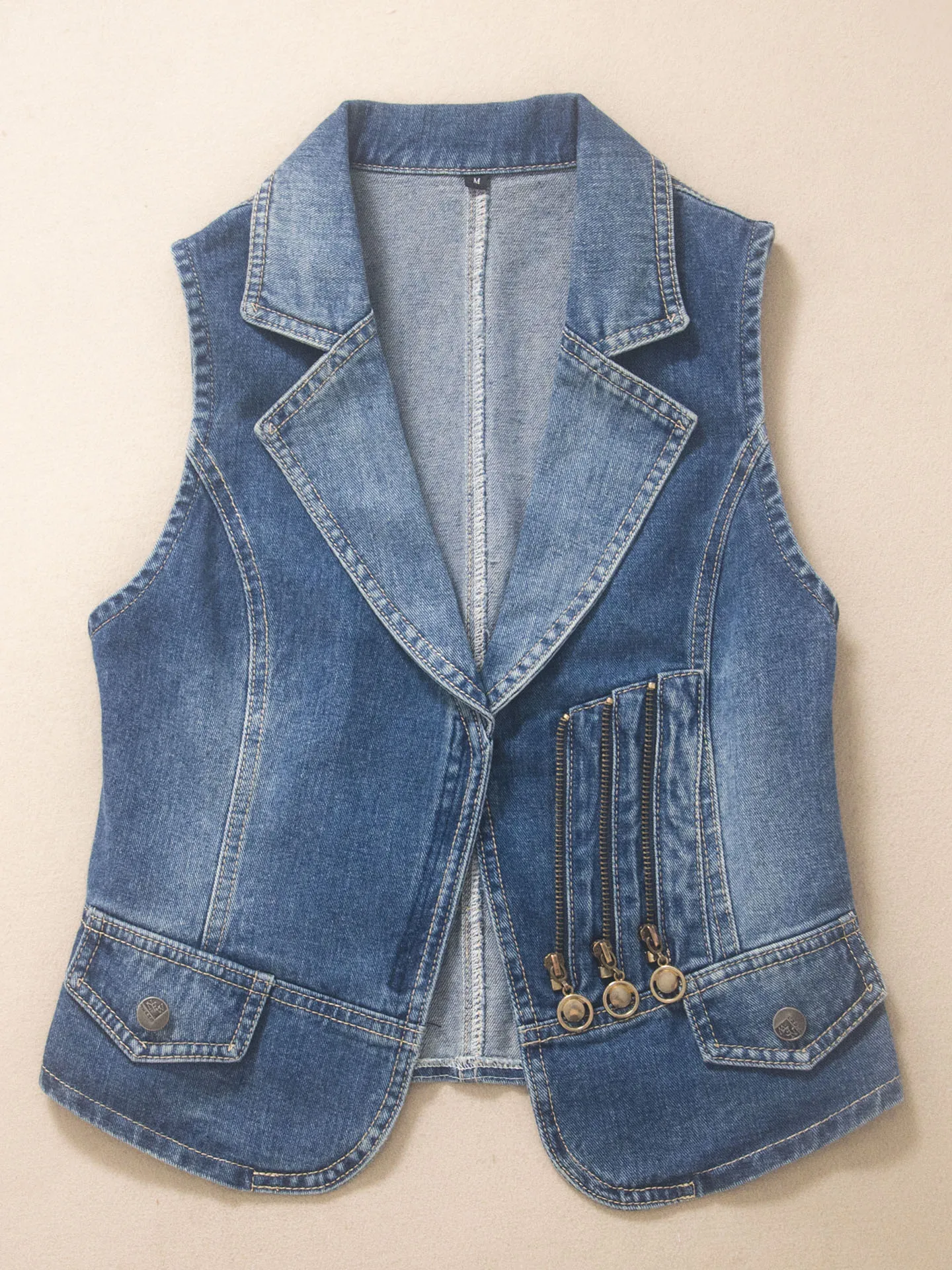 

2025 New Women's Denim Vest ort Sve Zipper Retro Blue Faionable Small Size Jaet oulder Pad Busin Casual Cotton ...