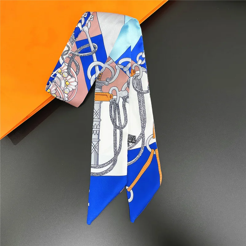 European and American Summer Multi-Functional Chain Silk Scarf Women's Twill Ribbon Tied Bag Handle Ribbon Headband Small