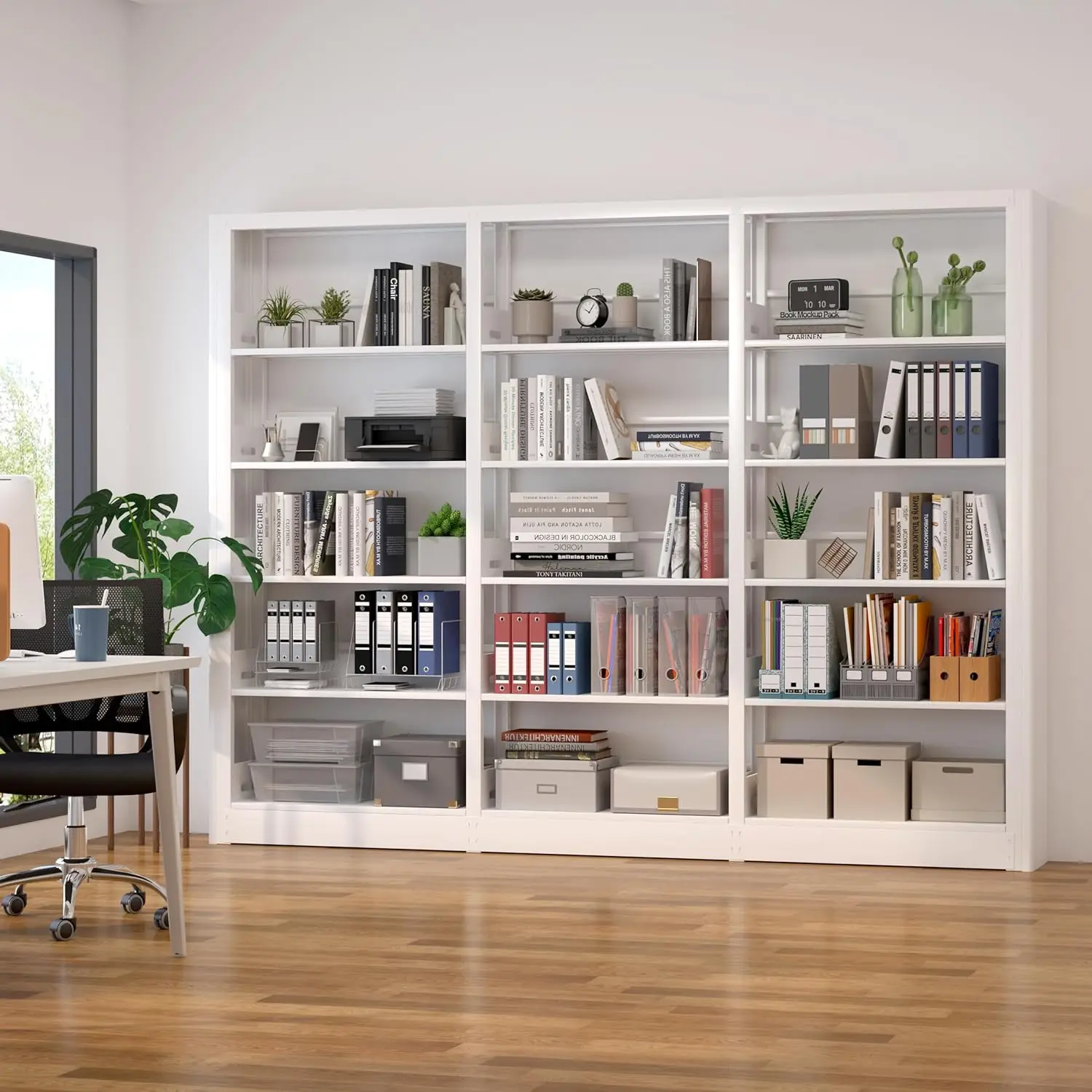 White bookshelf, 5 level bookshelf, adjustable storage bookshelf, separate bookshelf and bookshelf, wide bookshelf for home