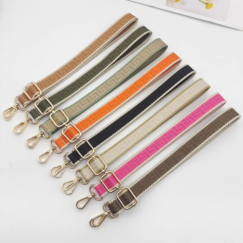 Versatile Embroidery Mobile Phone Bag Lanyard Adjustable Color Wide Cloth with Contrast Color Striped Pendant Accessories
